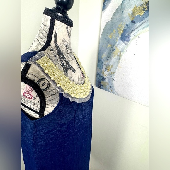 Tenki Elegant Navy Blue Sleeveless Dress White Beading Lined size S - Picture 6 of 11
